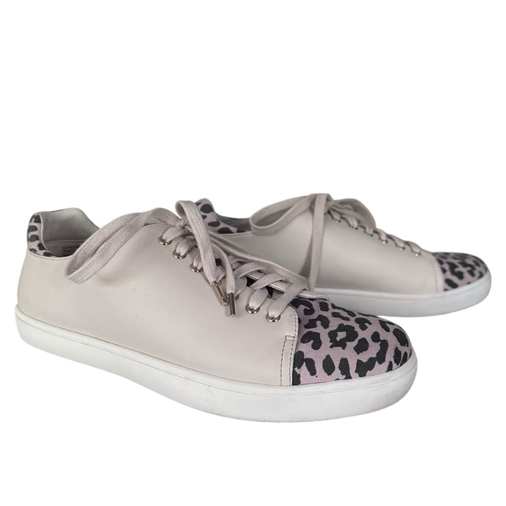 Ann Taylor Cream Faux Leather Leopard Print Sneakers Size 8